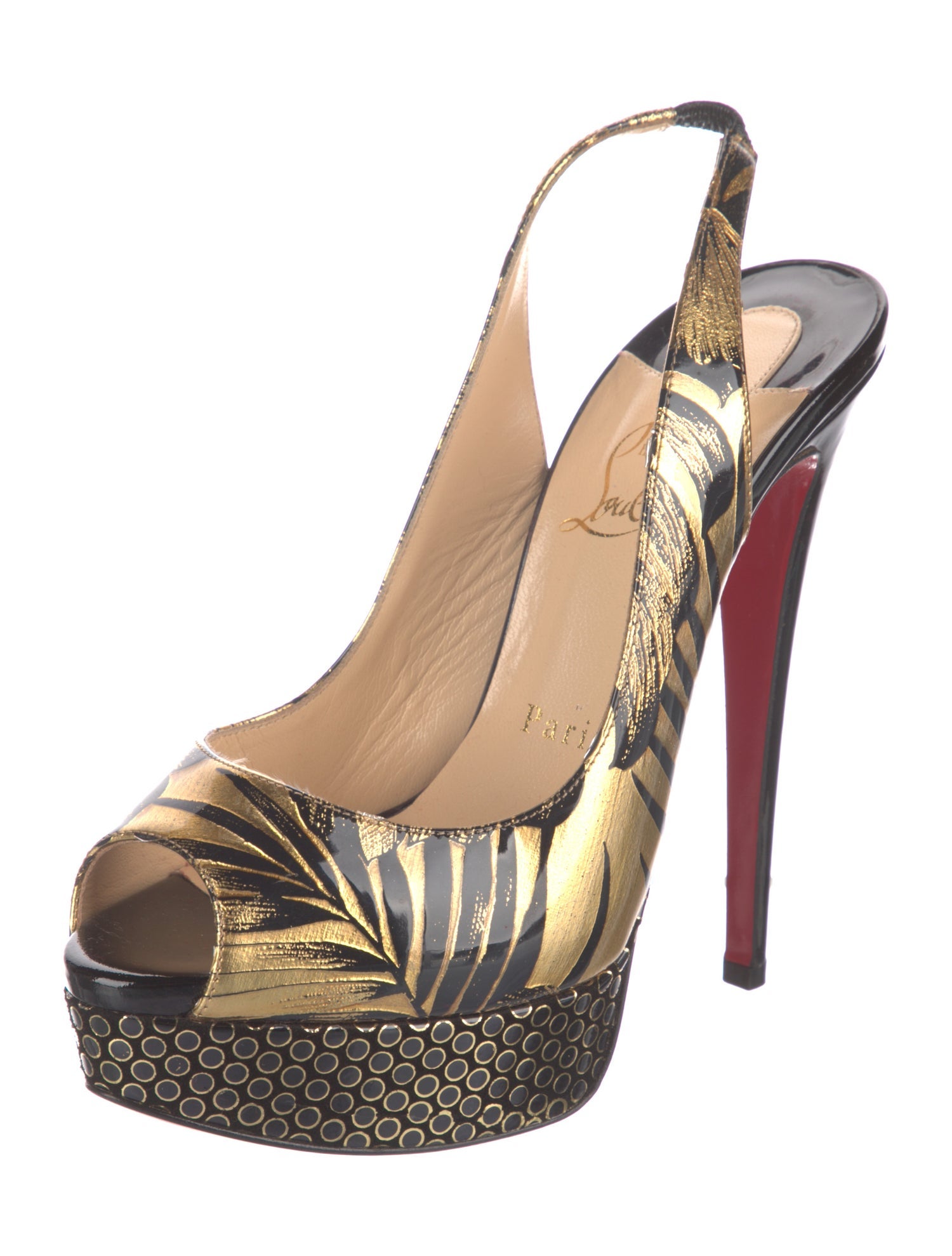 Christian Louboutin Patent Leather Printed Slingback Pumps