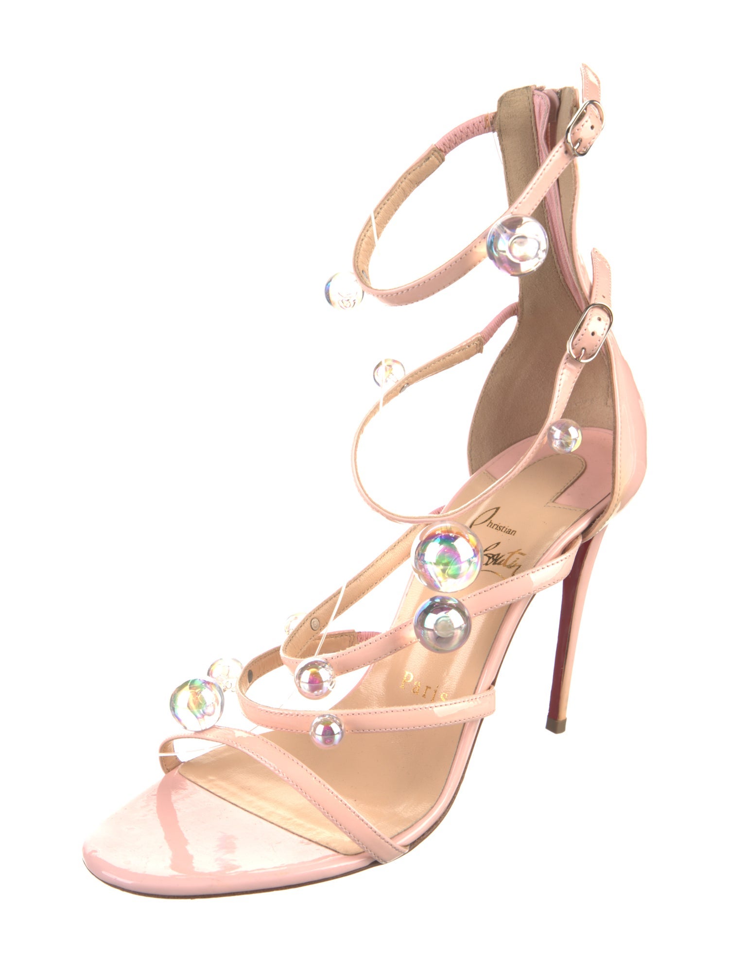 Christian Louboutin Patent Leather Beaded Accents Gladiator Sandals