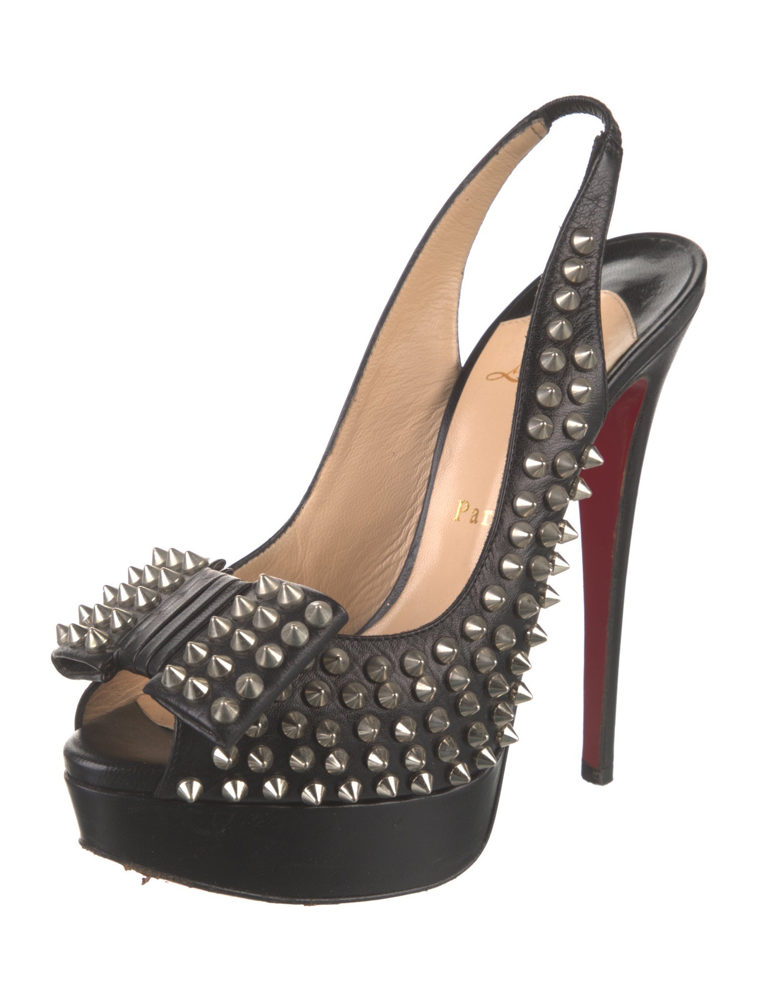 Christian Louboutin Spike Accents Leather Slingback Pumps