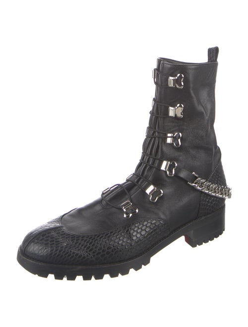 Christian Louboutin Embossed Leather Chain-Link Accents Combat Boots