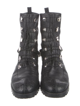 Christian Louboutin Embossed Leather Chain-Link Accents Combat Boots