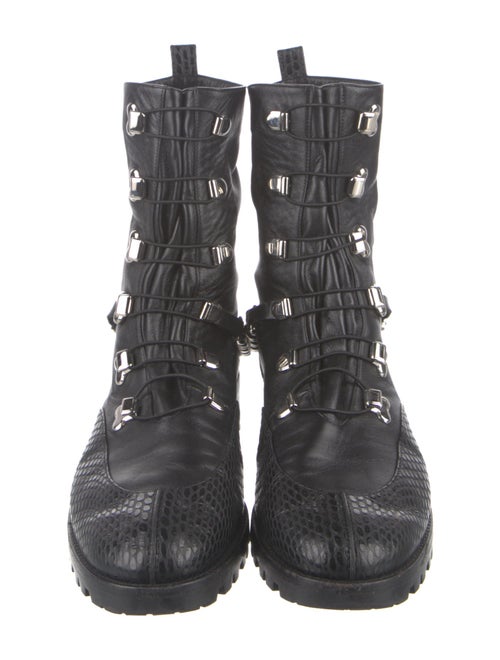Christian Louboutin Embossed Leather Chain-Link Accents Combat Boots