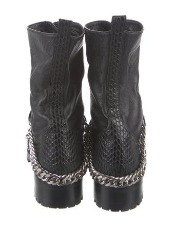Christian Louboutin Embossed Leather Chain-Link Accents Combat Boots