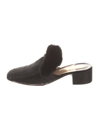Christian Louboutin Ponyhair Fur Trim Mules