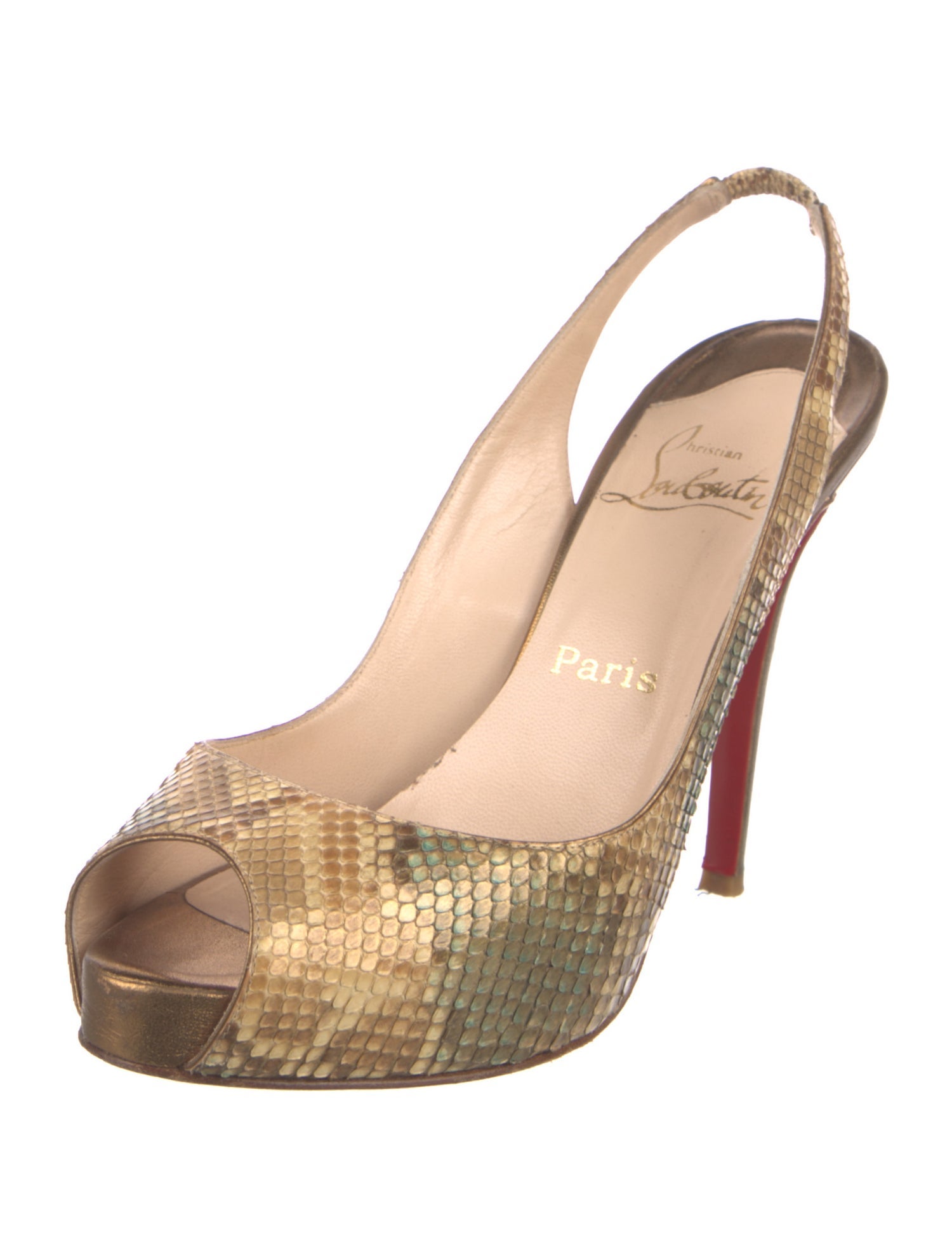 Christian Louboutin Snakeskin Animal Print Slingback Sandals