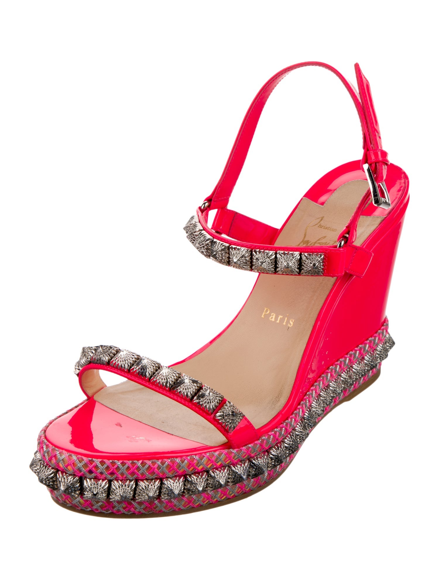 Christian Louboutin Patent Leather Studded Accents Espadrilles