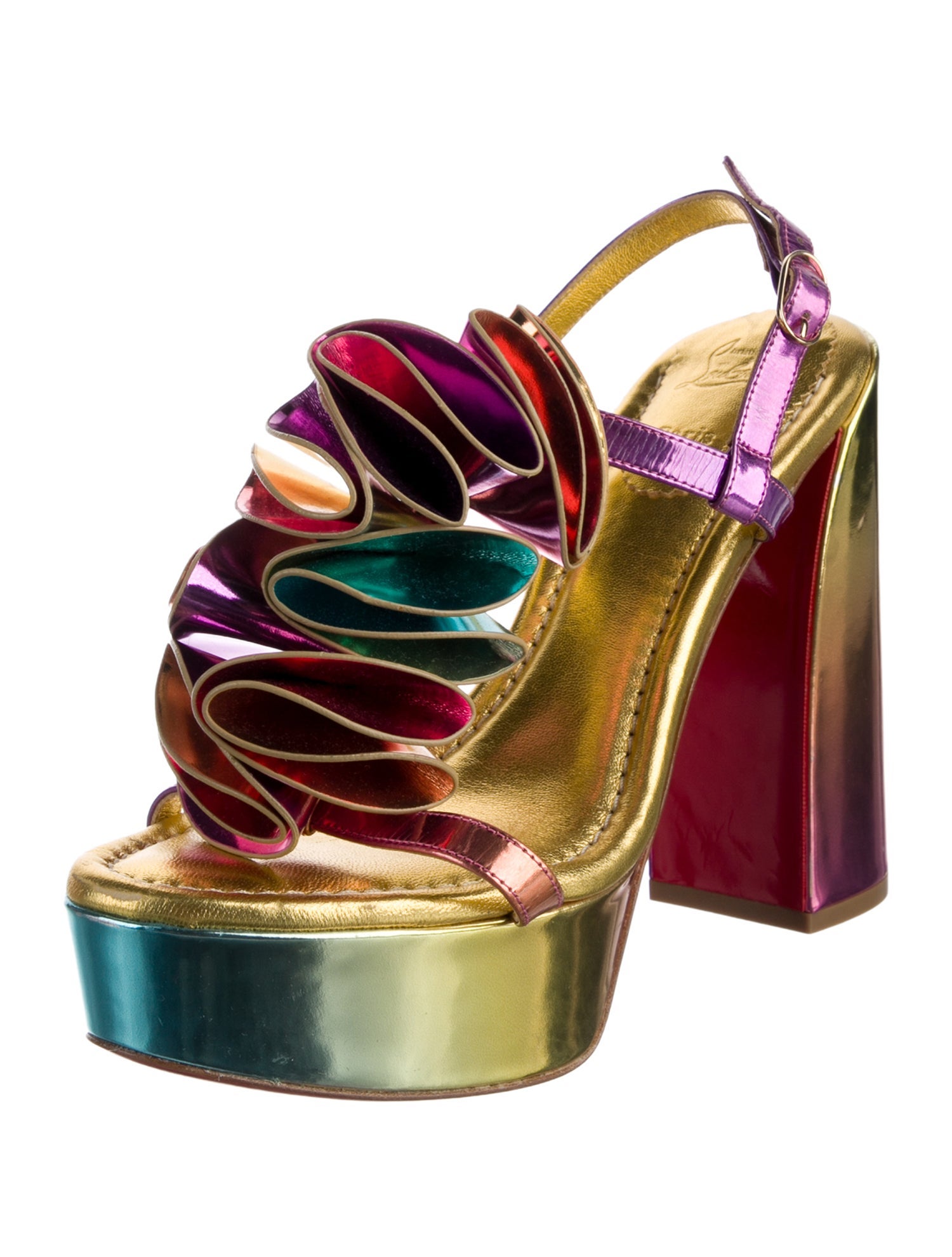 Christian Louboutin Leather Colorblock Pattern Slingback Sandals