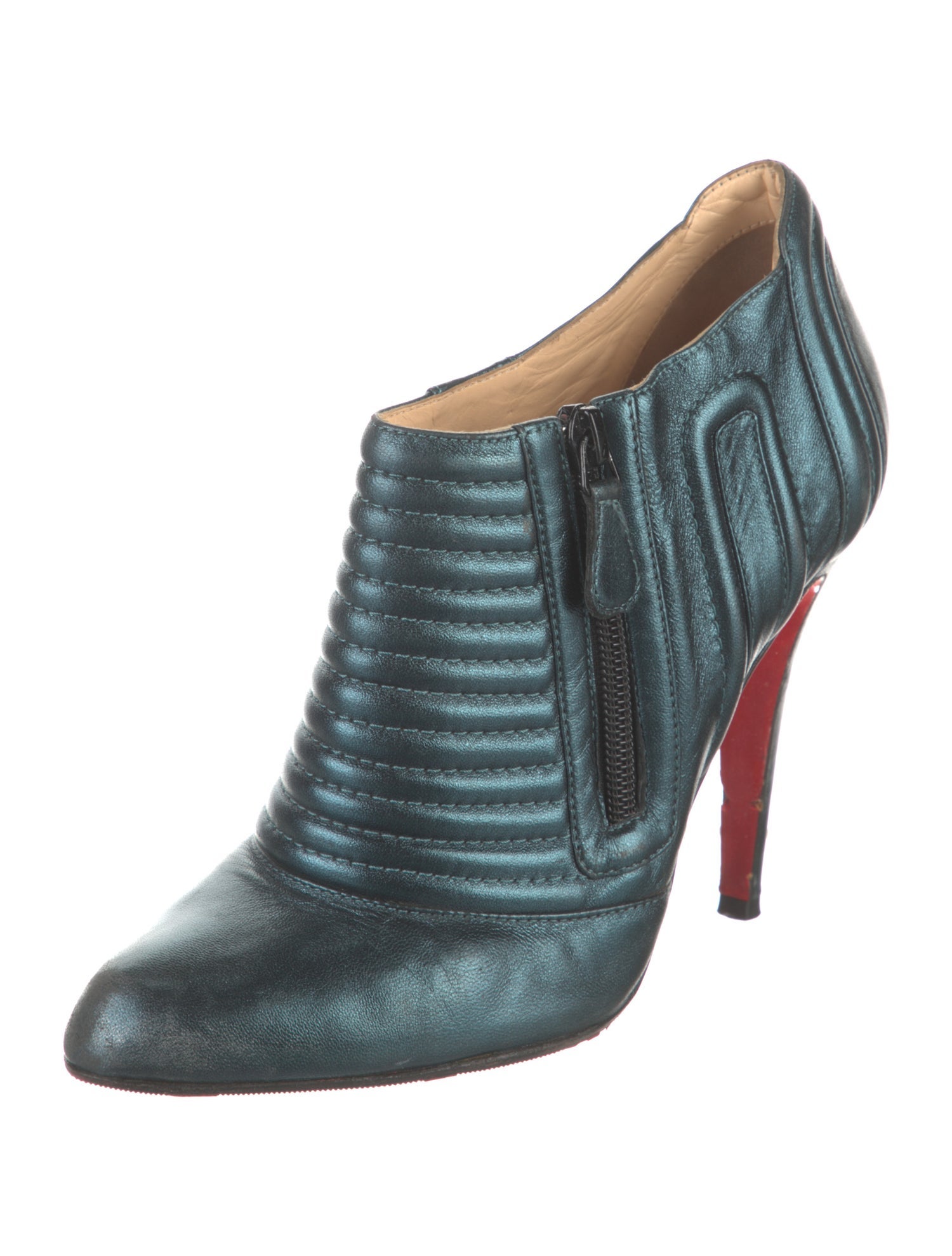 Christian Louboutin Leather Colorblock Pattern Moto Boots