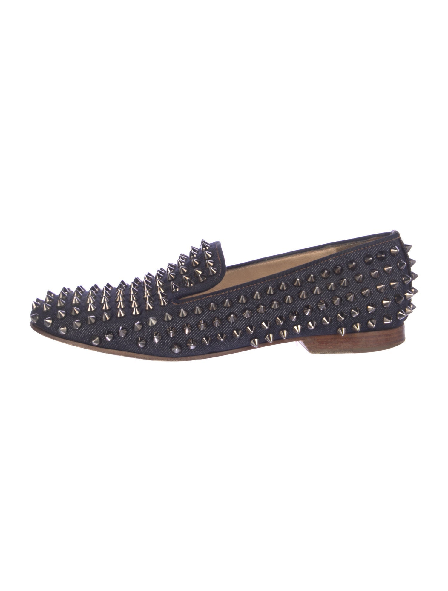 Christian Louboutin Spike Accents Denim Loafers