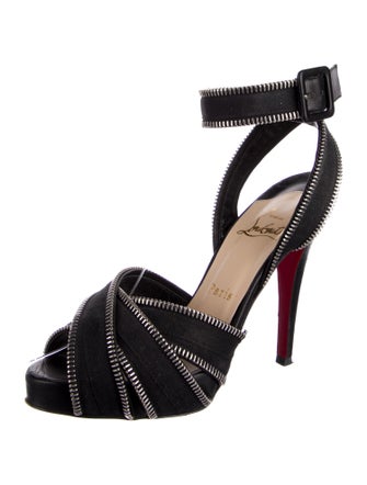 Christian Louboutin Canvas Leather Trim Embellishment Sandals