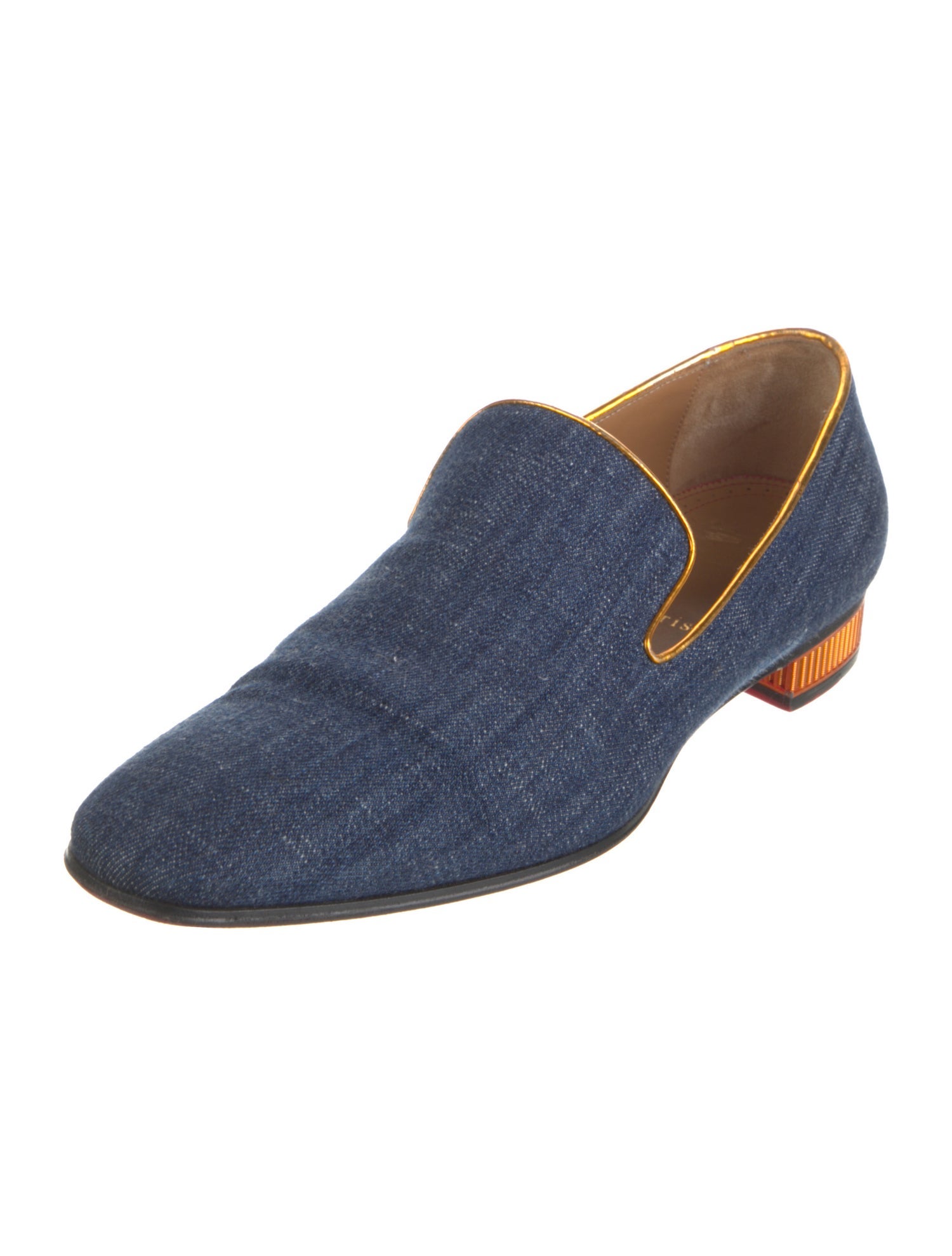 Christian Louboutin Denim Leather Trim Embellishment Loafers