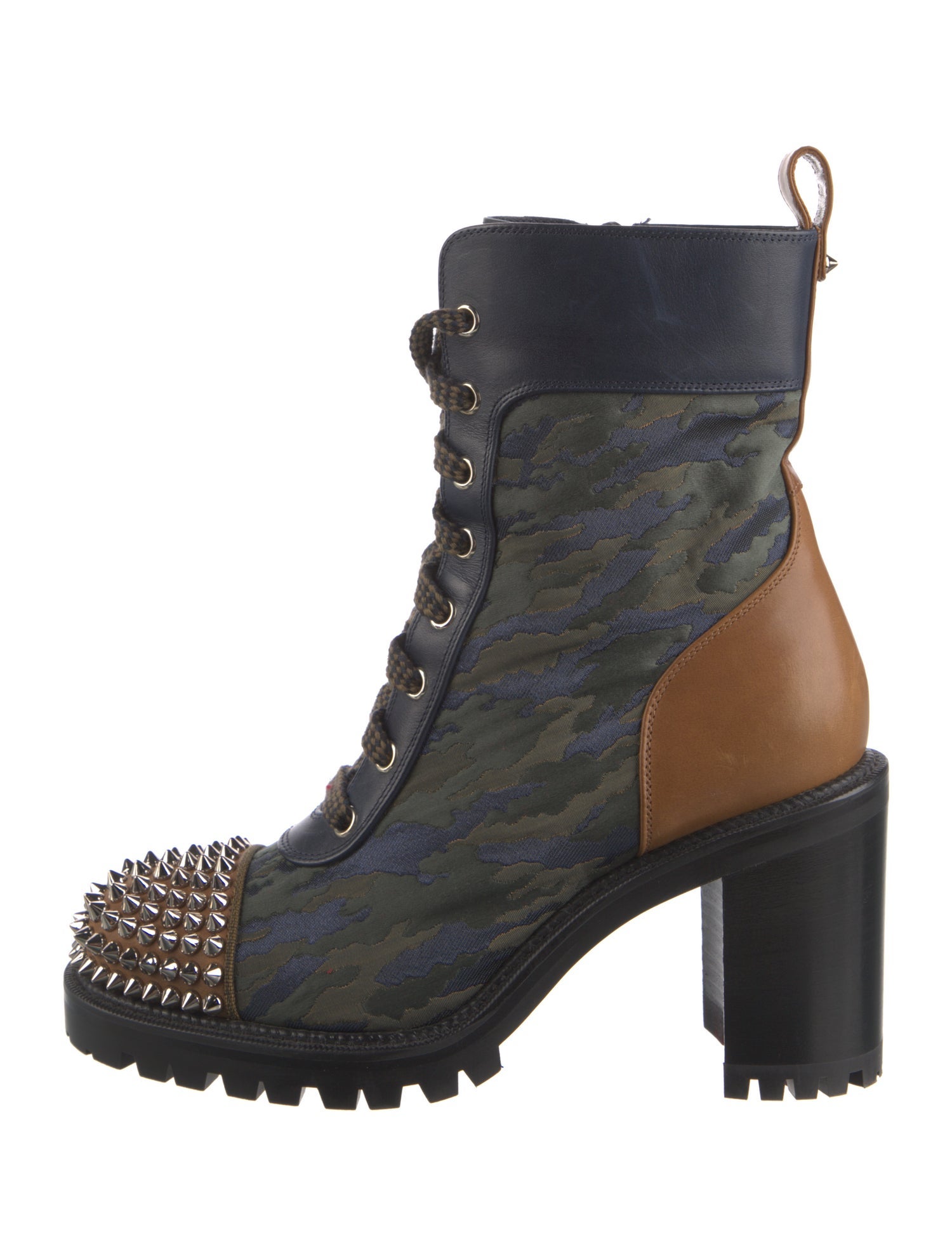 Christian Louboutin Spike Accents Leather Combat Boots