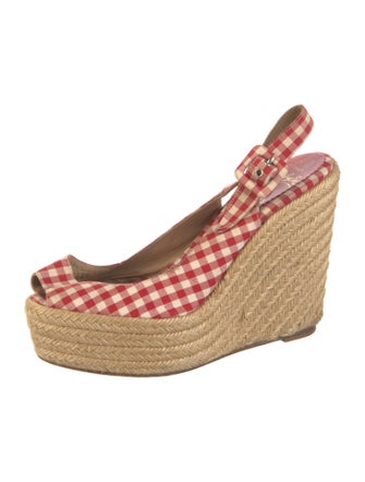 Christian Louboutin Canvas Plaid Print Slingback Pumps
