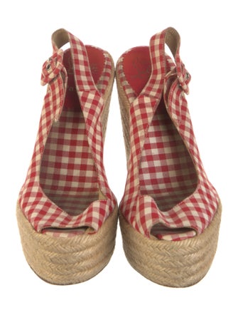 Christian Louboutin Canvas Plaid Print Slingback Pumps