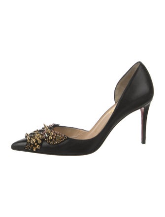 Christian Louboutin Leather Crystal Embellishments D'Orsay Pumps