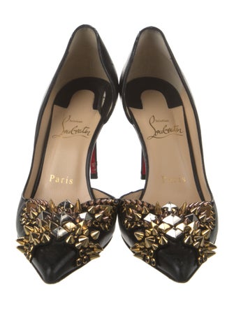 Christian Louboutin Leather Crystal Embellishments D'Orsay Pumps