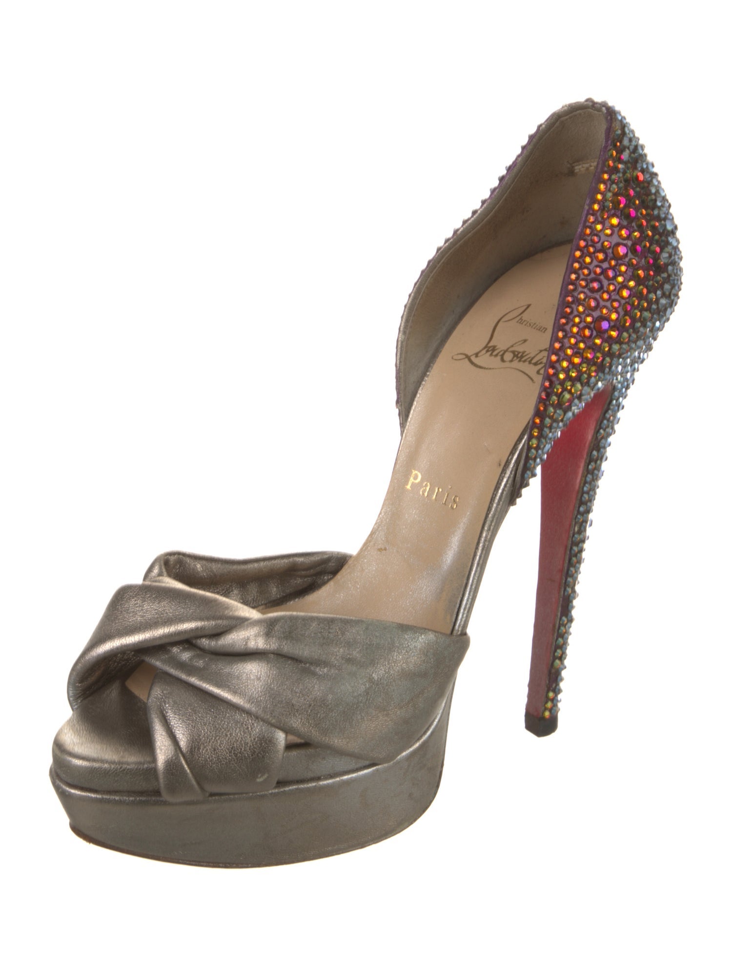 Christian Louboutin Leather Crystal Embellishments Sandals
