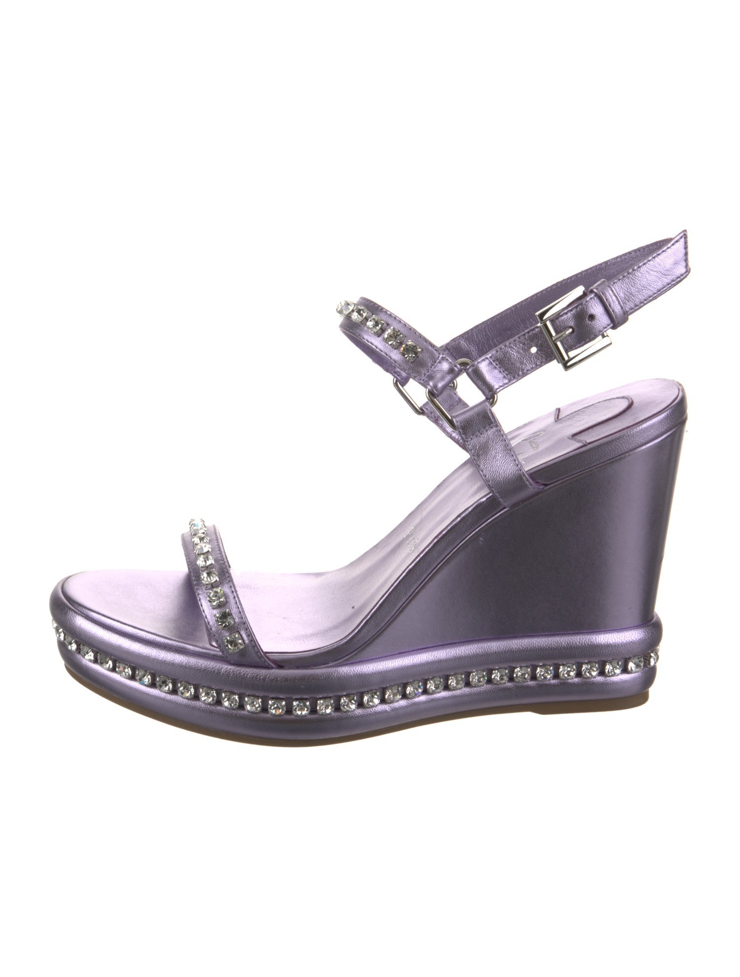 Christian Louboutin Leather Crystal Embellishments Slingback Sandals