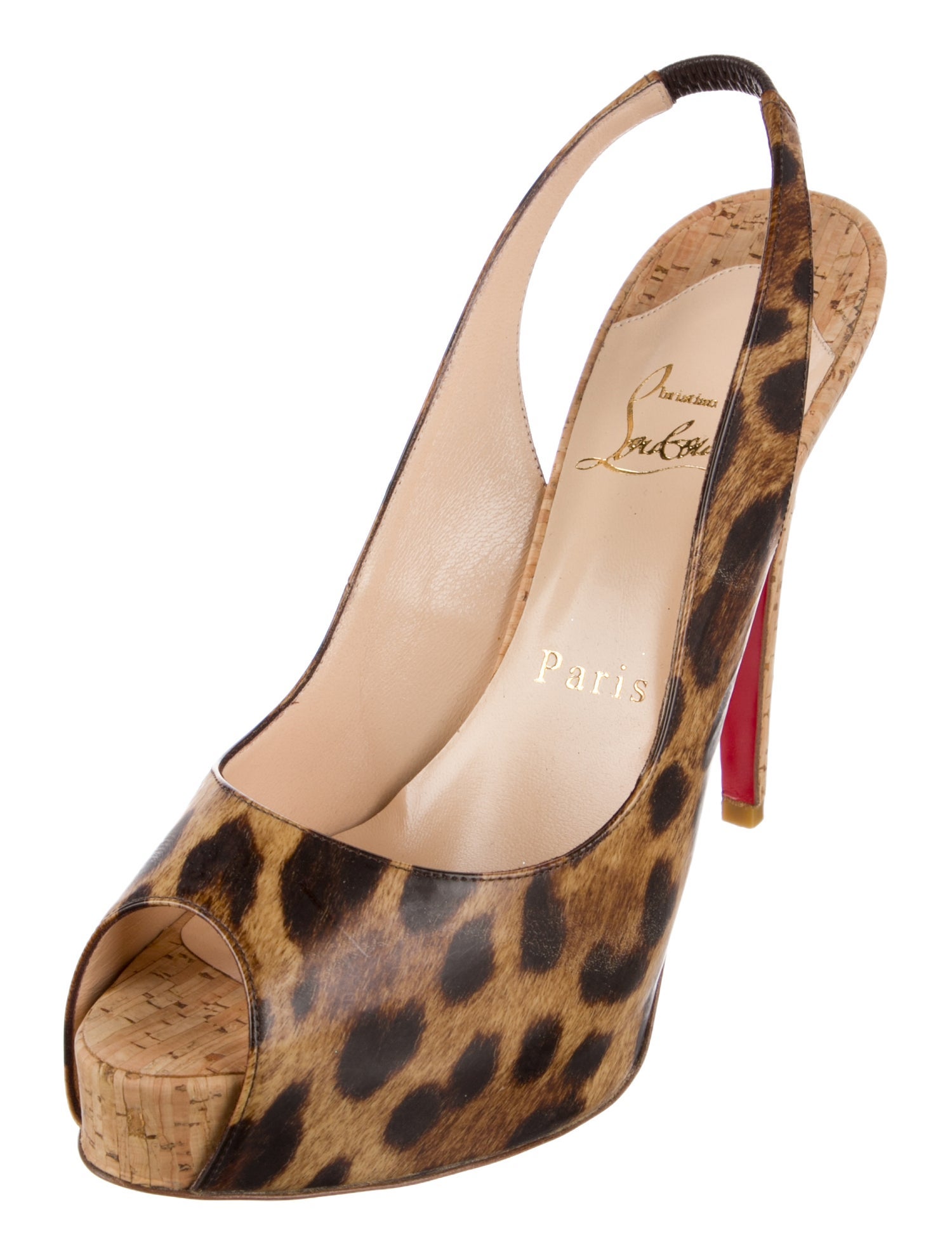 Christian Louboutin Leather Animal Print Slingback Pumps