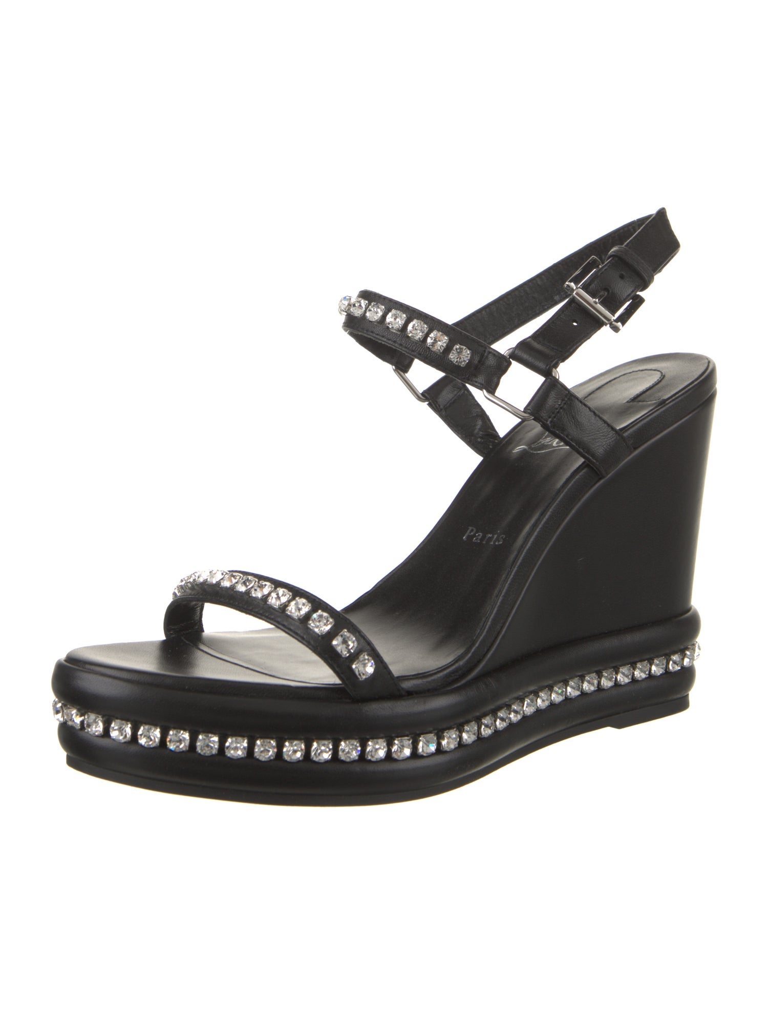 Christian Louboutin Leather Crystal Embellishments Slingback Sandals