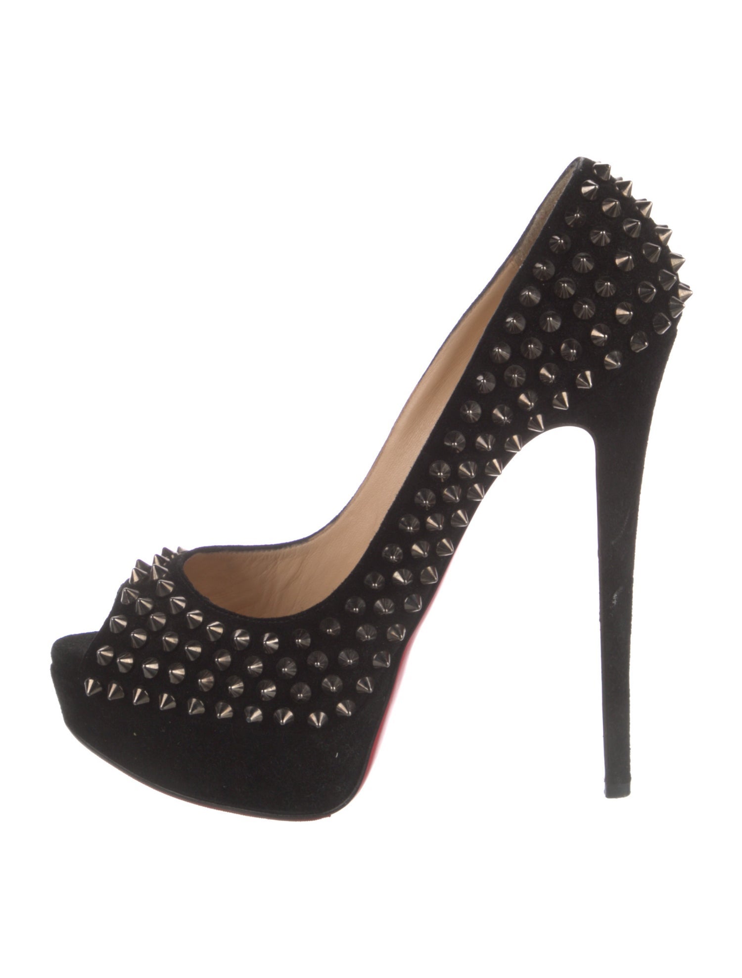Christian Louboutin Spike Accents Suede Pumps
