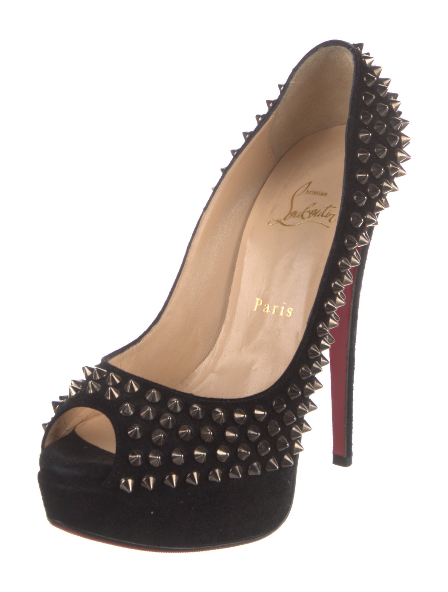 Christian Louboutin Spike Accents Suede Pumps