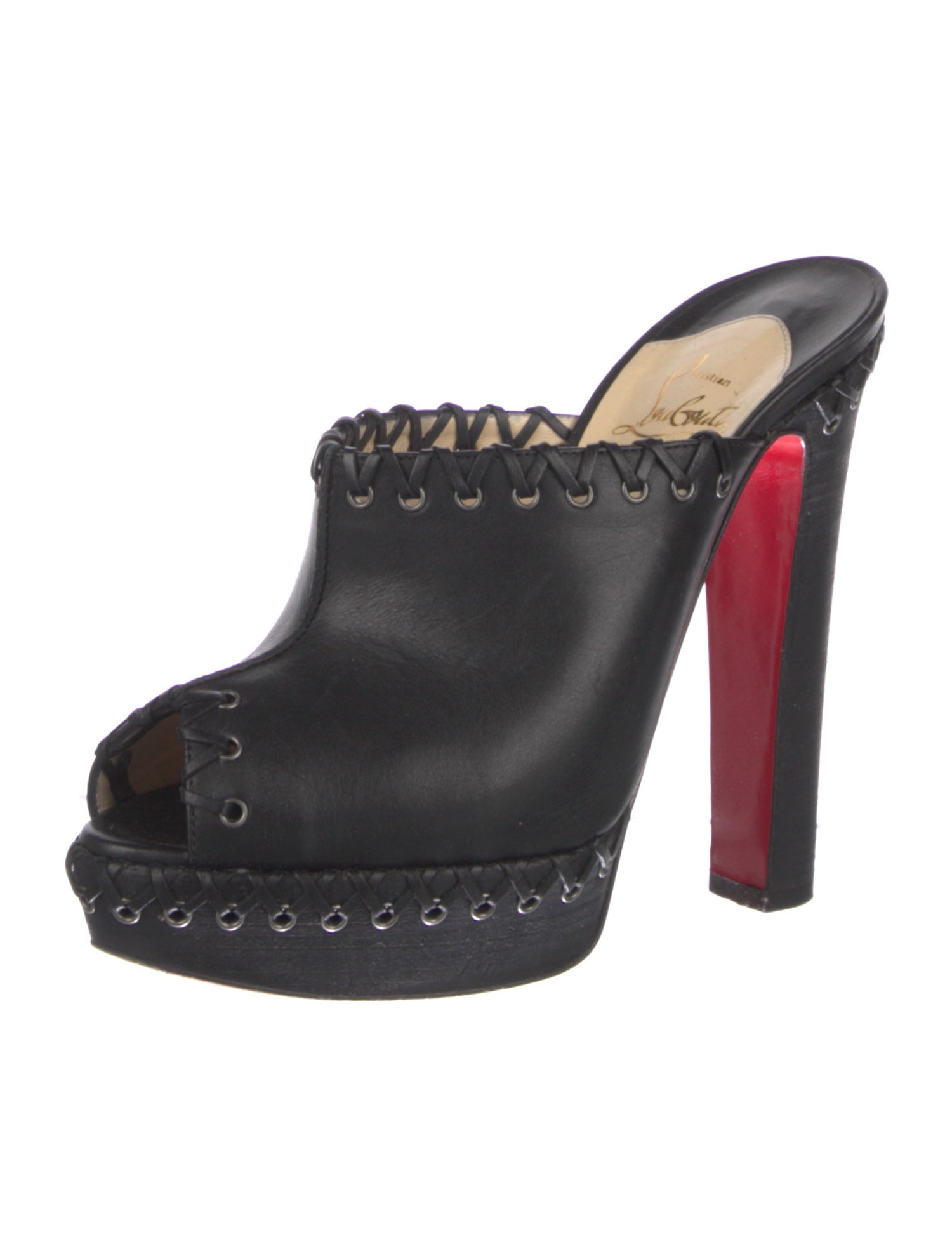 Christian Louboutin Leather Whipstitch Trim Mules