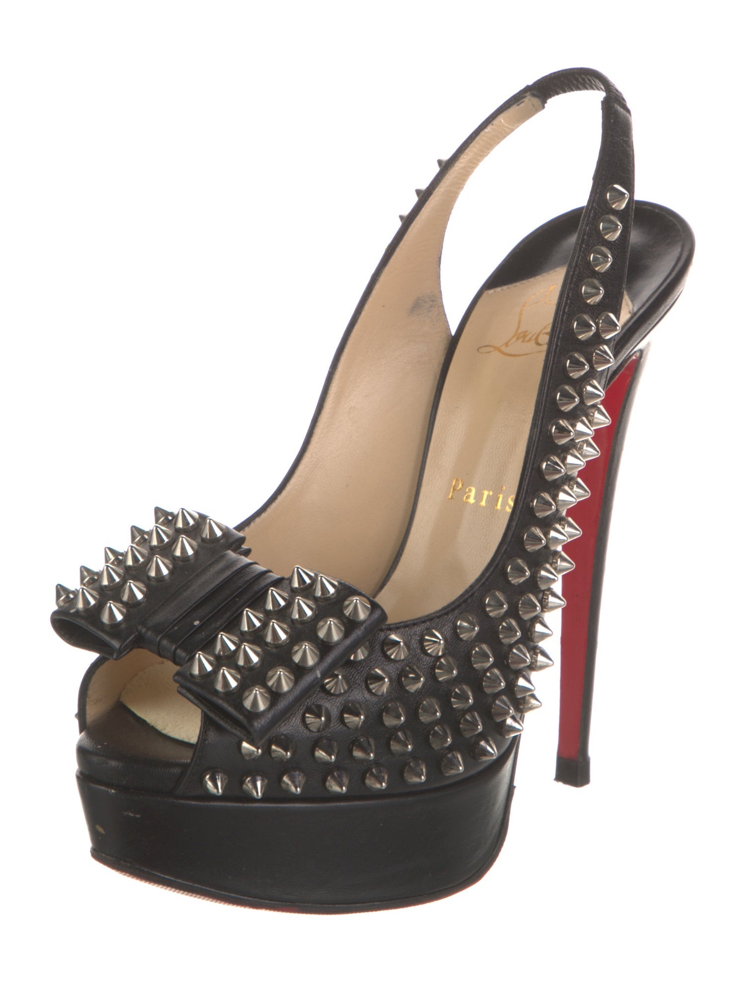 Christian Louboutin Spike Accents Leather Slingback Pumps