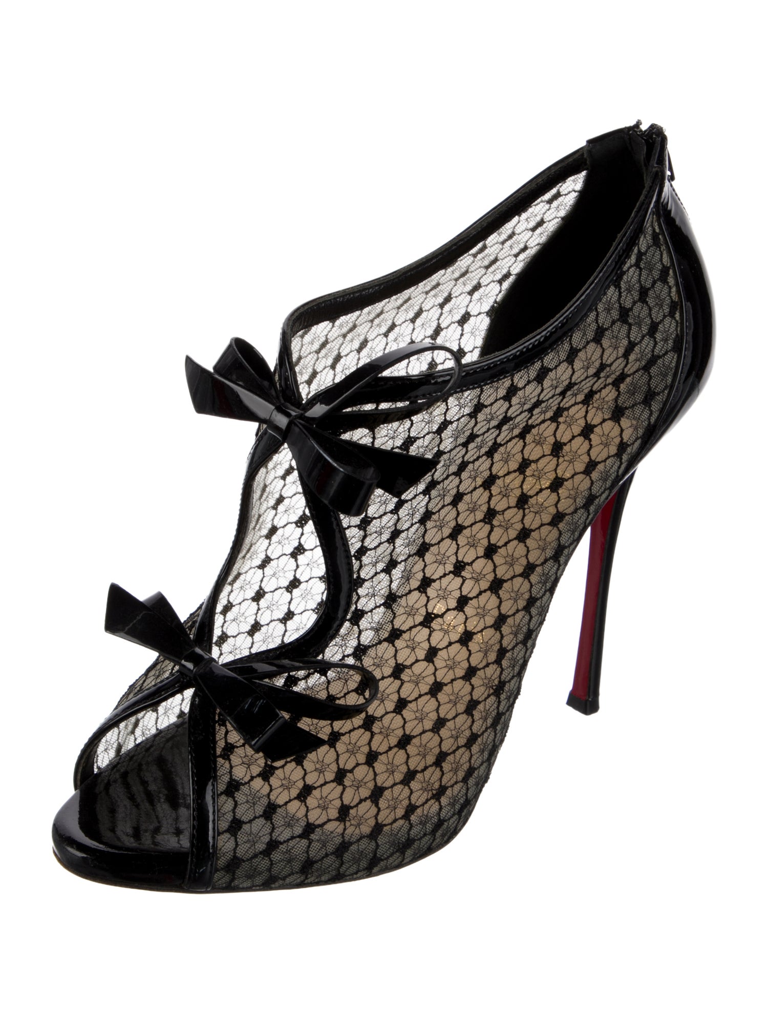 Christian Louboutin Patent Leather Mesh Accents Pumps