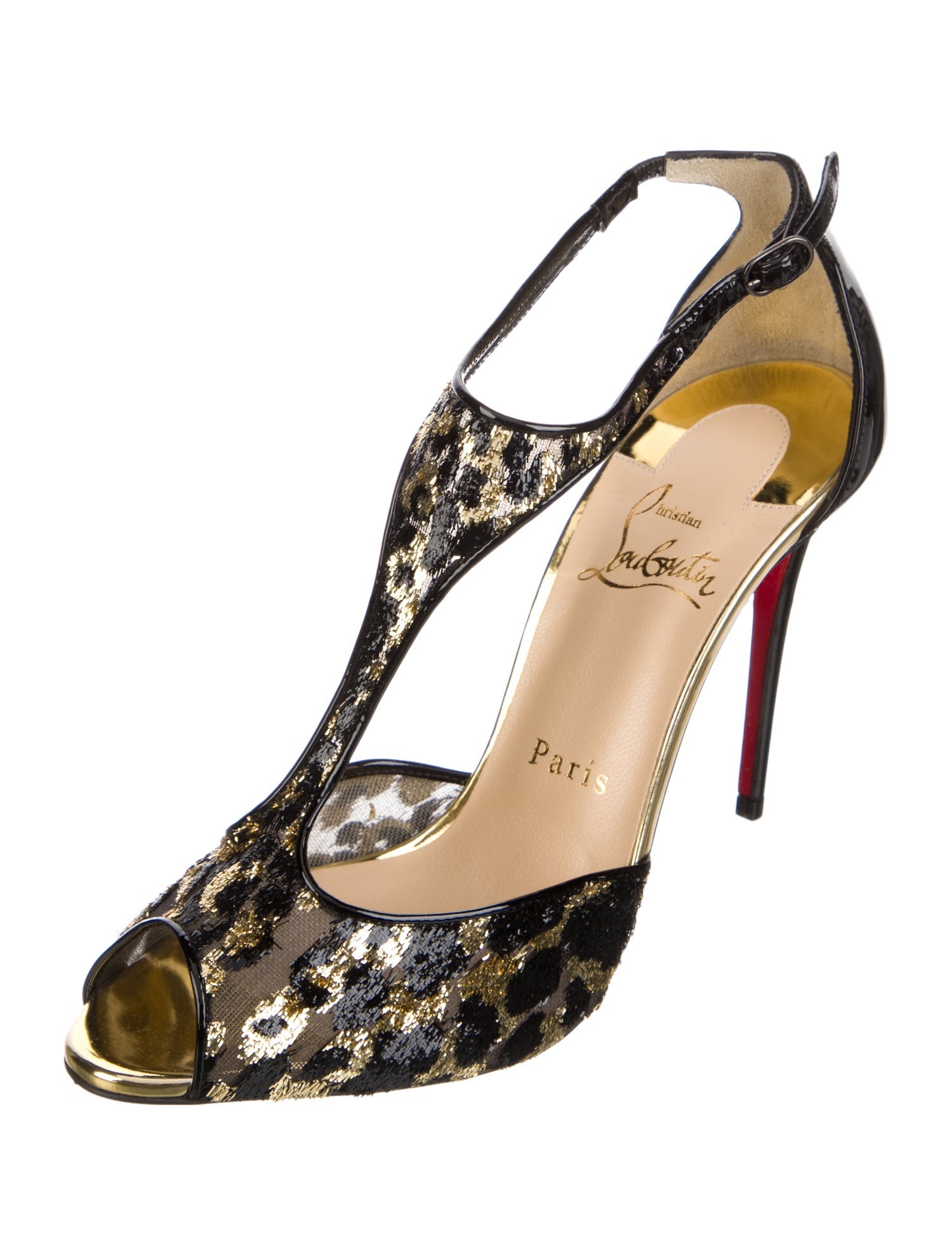 Christian Louboutin Patent Leather Animal Print T-Strap Pumps w/ Tags