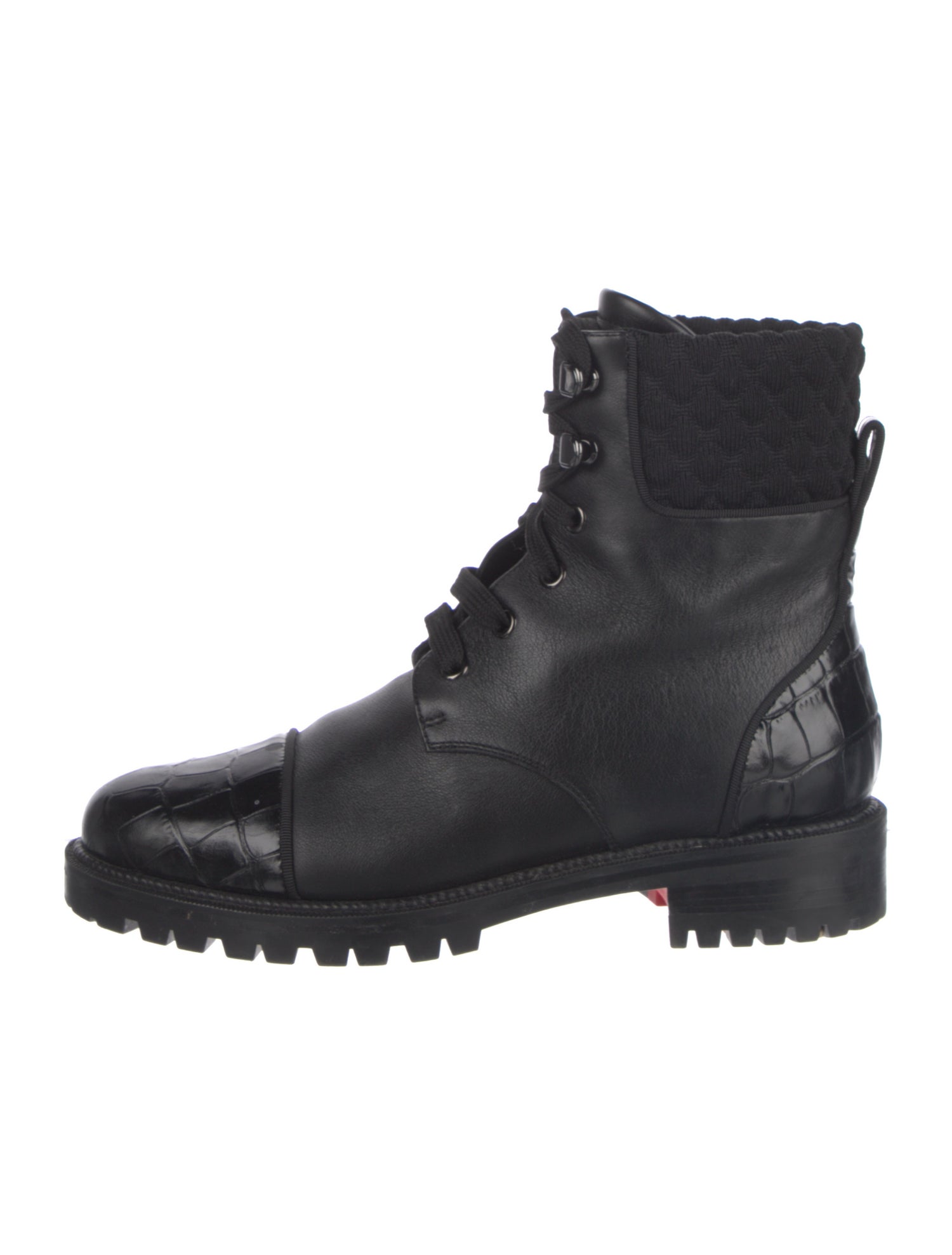 Christian Louboutin Leather Grosgrain Trim Combat Boots