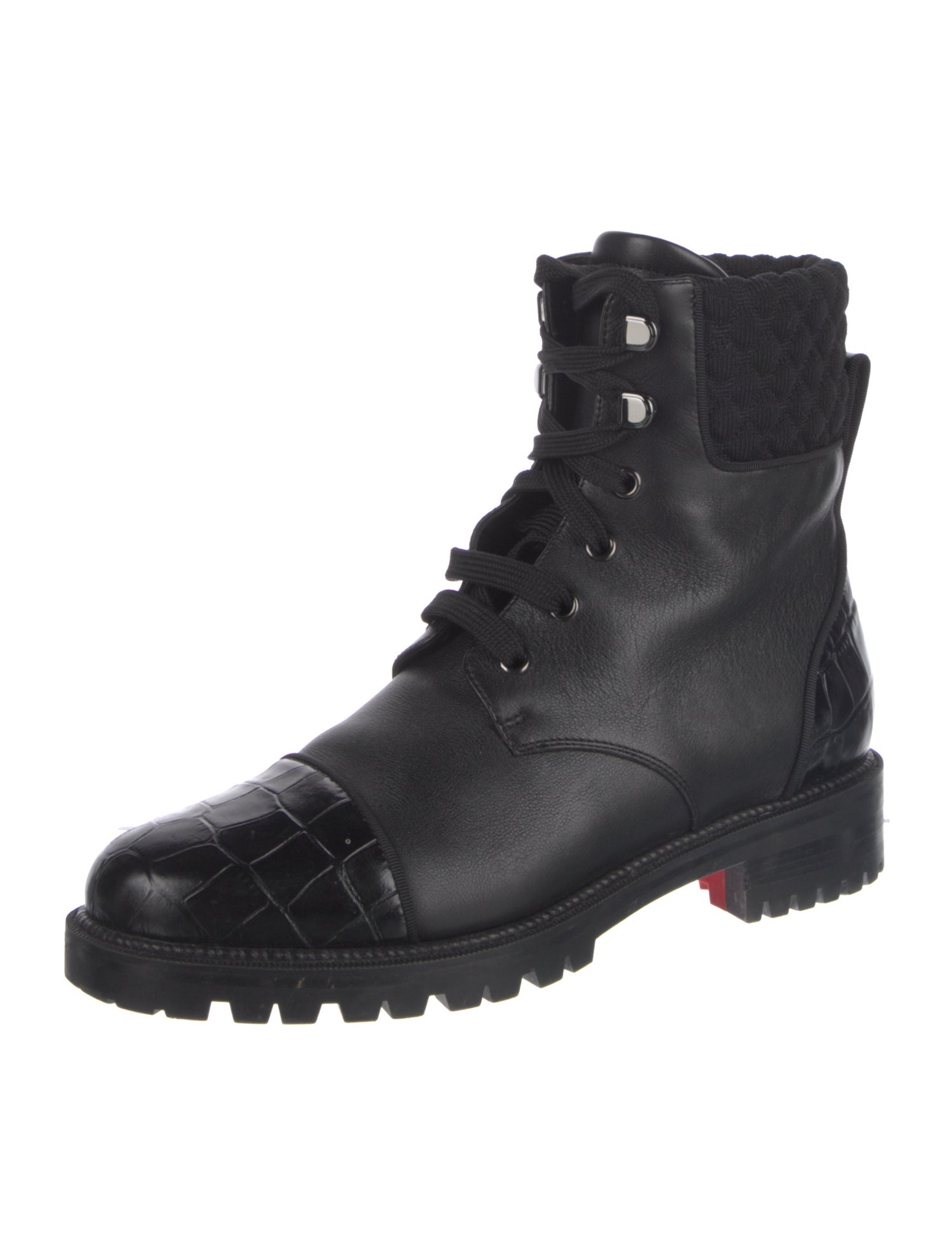 Christian Louboutin Leather Grosgrain Trim Combat Boots