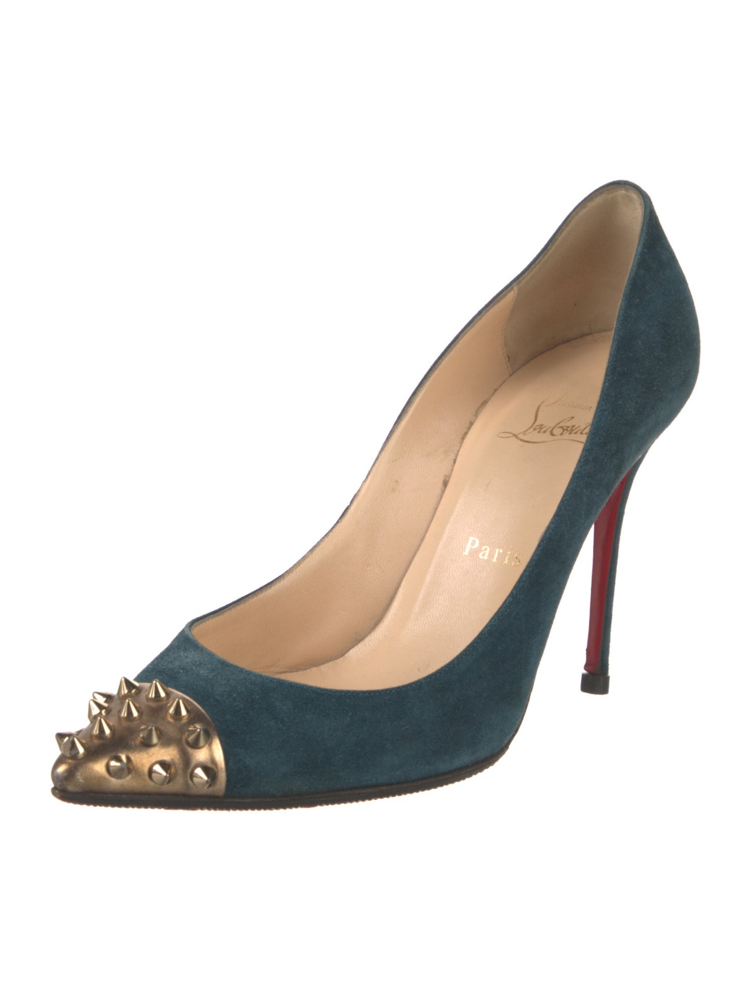 Christian Louboutin Spike Accents Suede Pumps