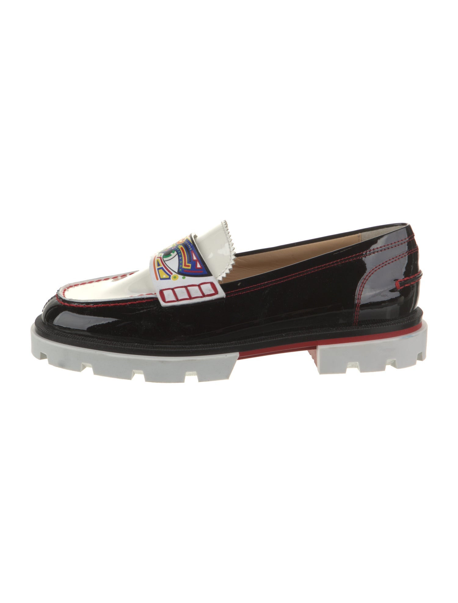 Christian Louboutin Patent Leather Colorblock Pattern Loafers