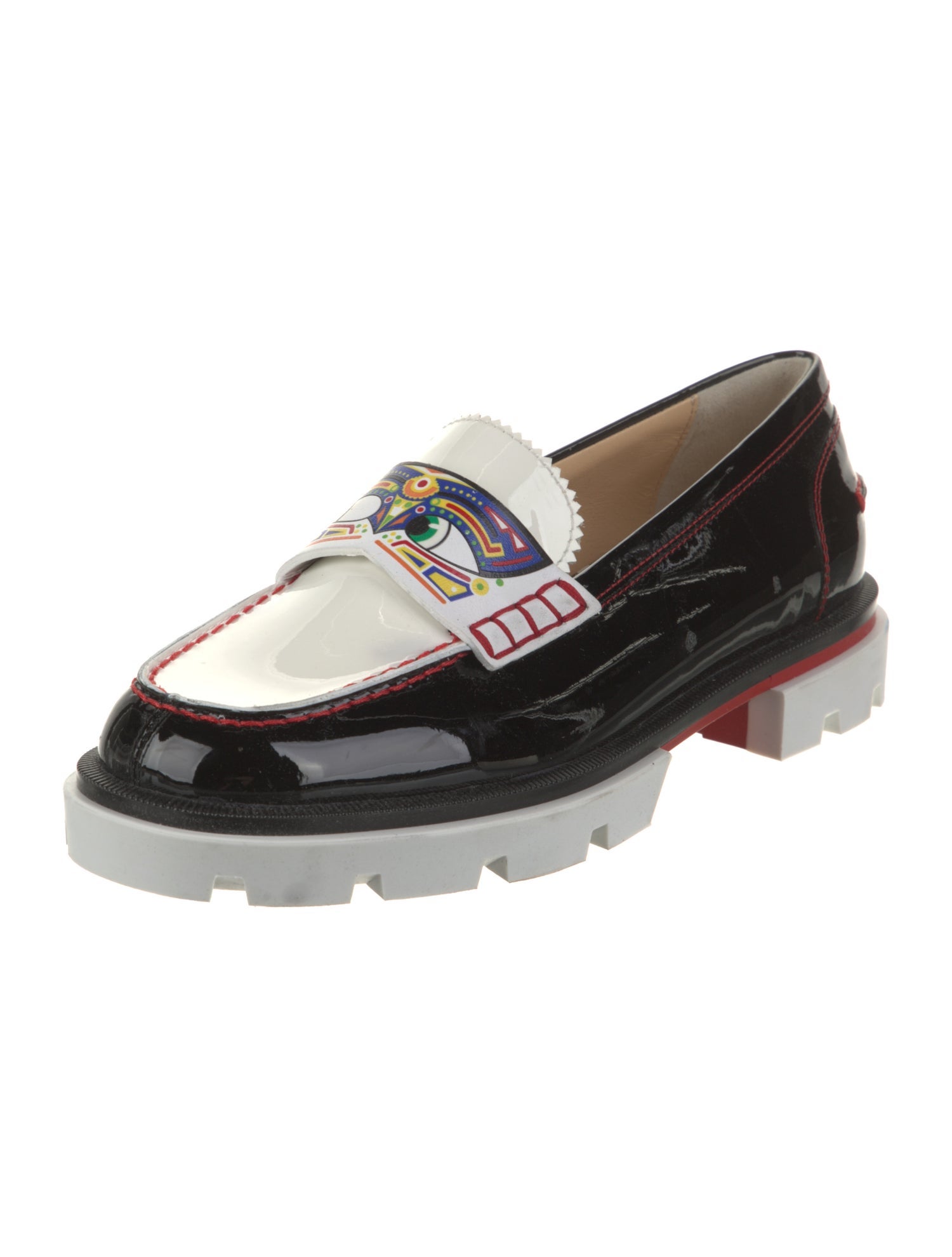 Christian Louboutin Patent Leather Colorblock Pattern Loafers