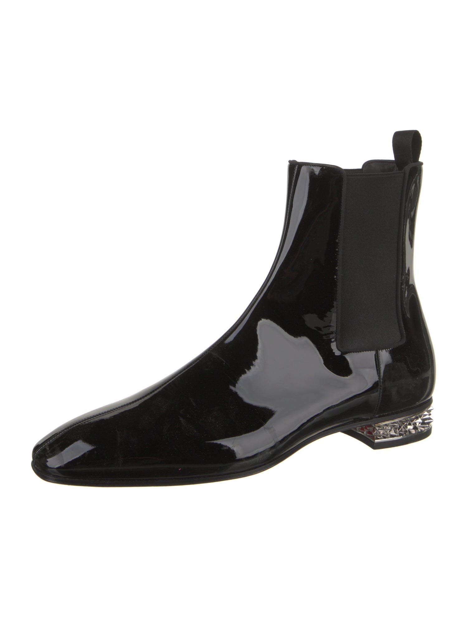 Christian Louboutin Patent Leather Studded Accents Chelsea Boots