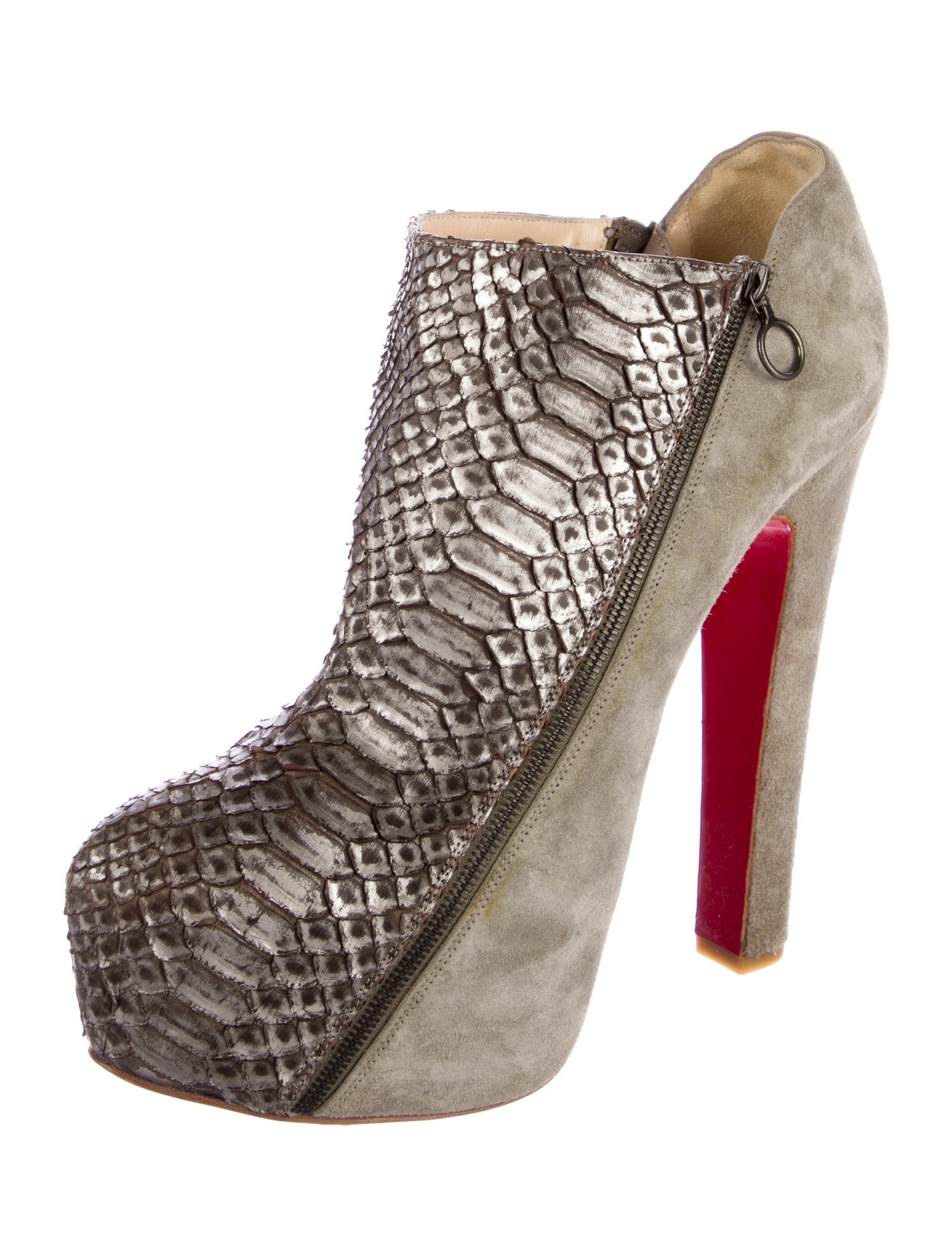 Christian Louboutin Suede Animal Print Lace-Up Boots