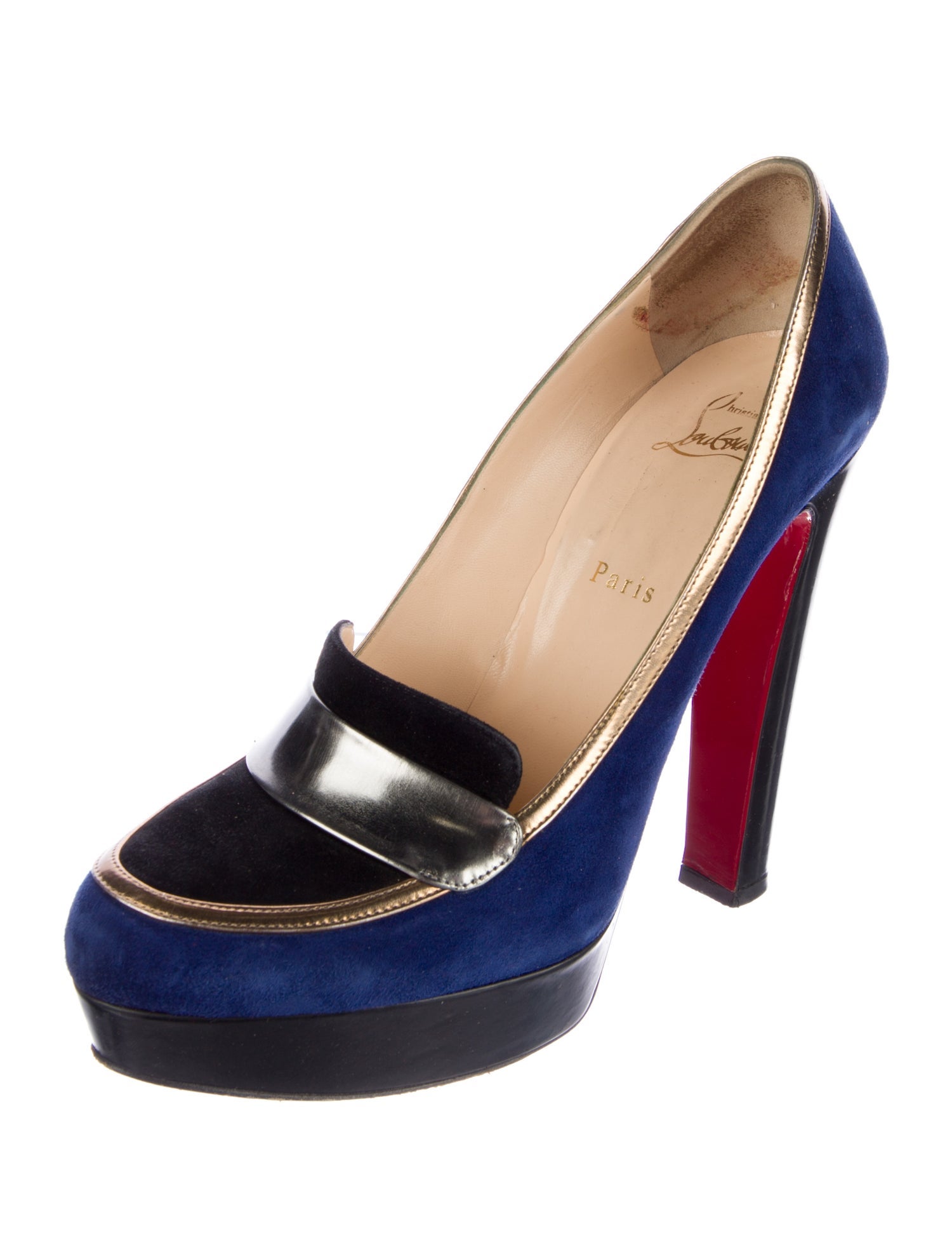 Christian Louboutin Suede Colorblock Pattern Pumps