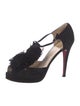 Christian Louboutin Suede Fringe Trim Accent T-Strap Pumps