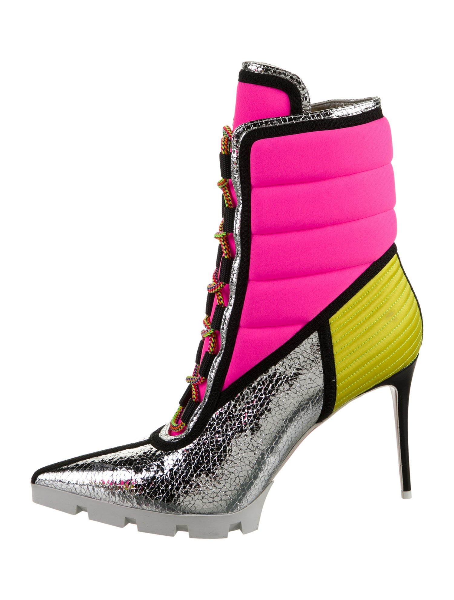 Christian Louboutin Colorblock Pattern Lace-Up Boots