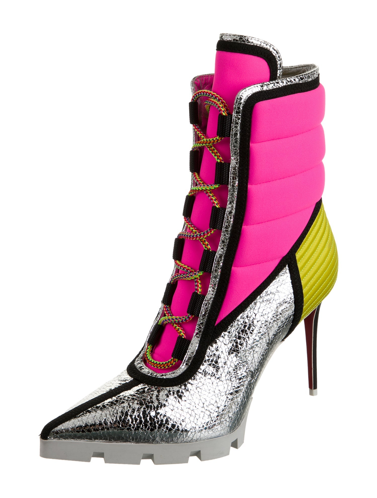 Christian Louboutin Colorblock Pattern Lace-Up Boots