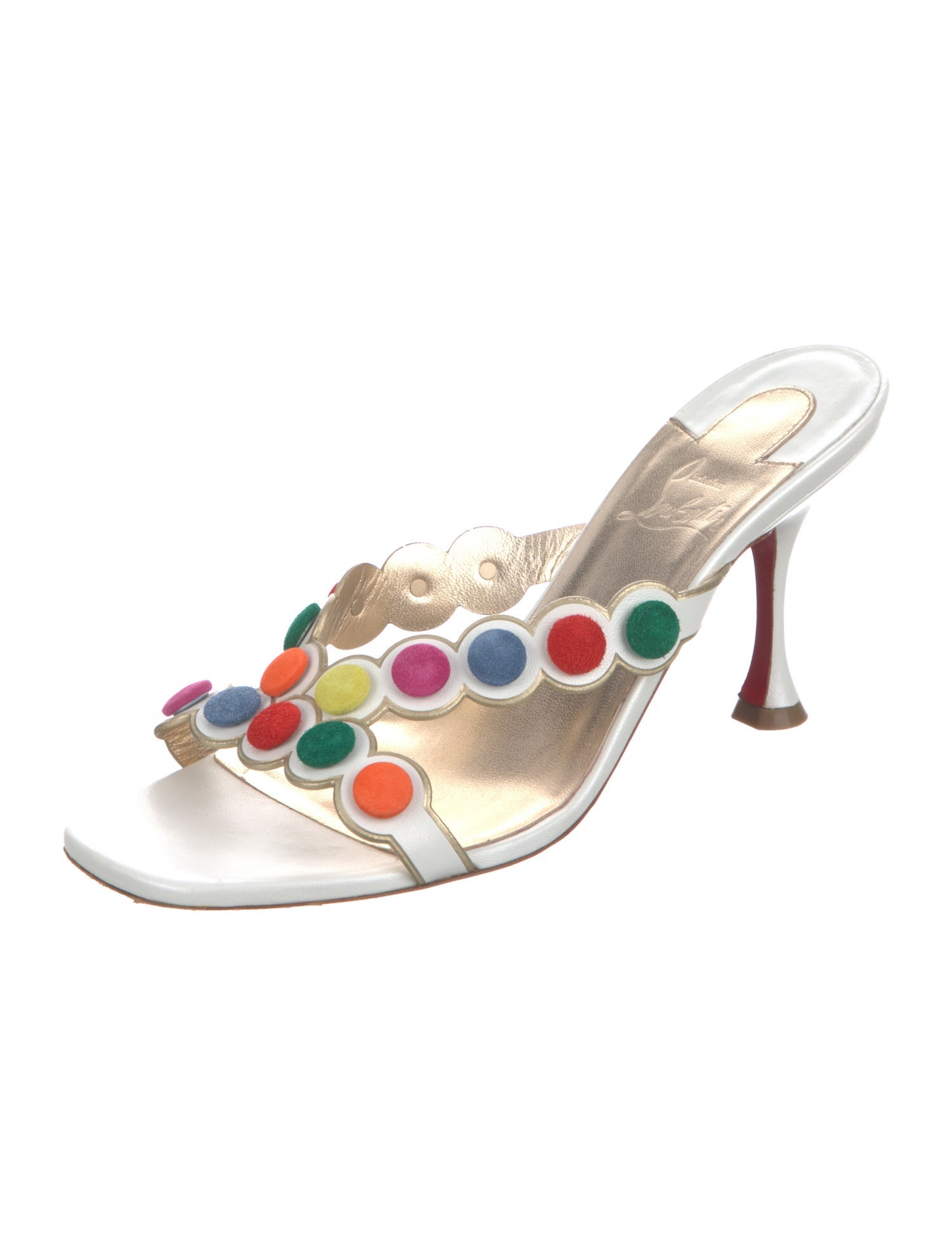Christian Louboutin Leather Beaded Accents Slides