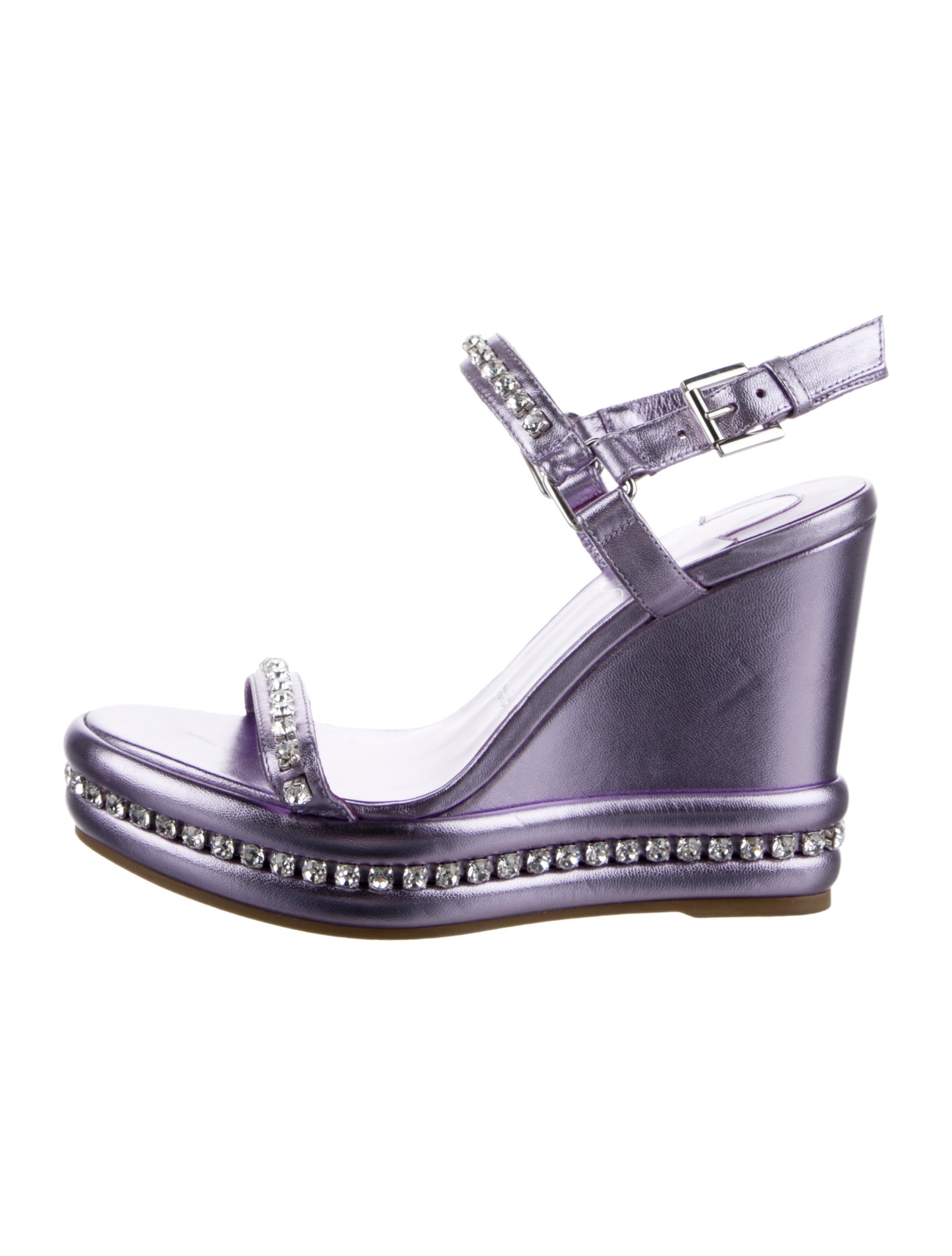 Christian Louboutin Leather Crystal Embellishments Slingback Sandals