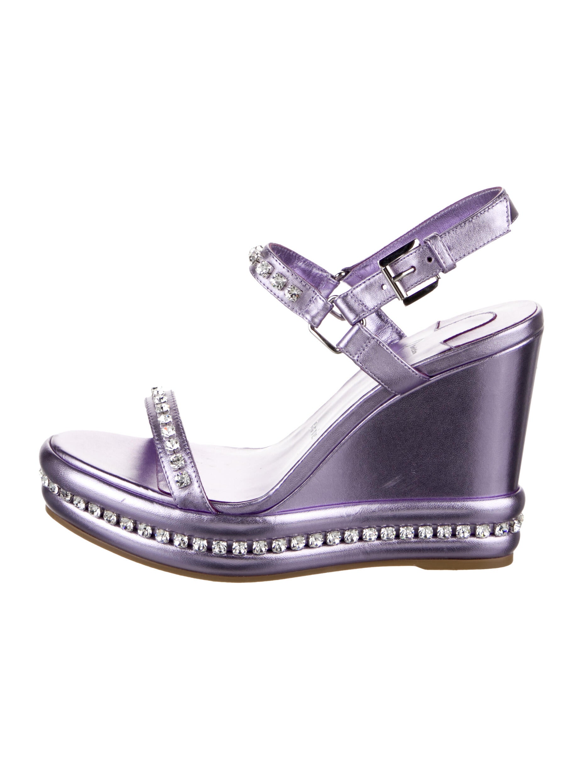 Christian Louboutin Leather Crystal Embellishments Slingback Sandals