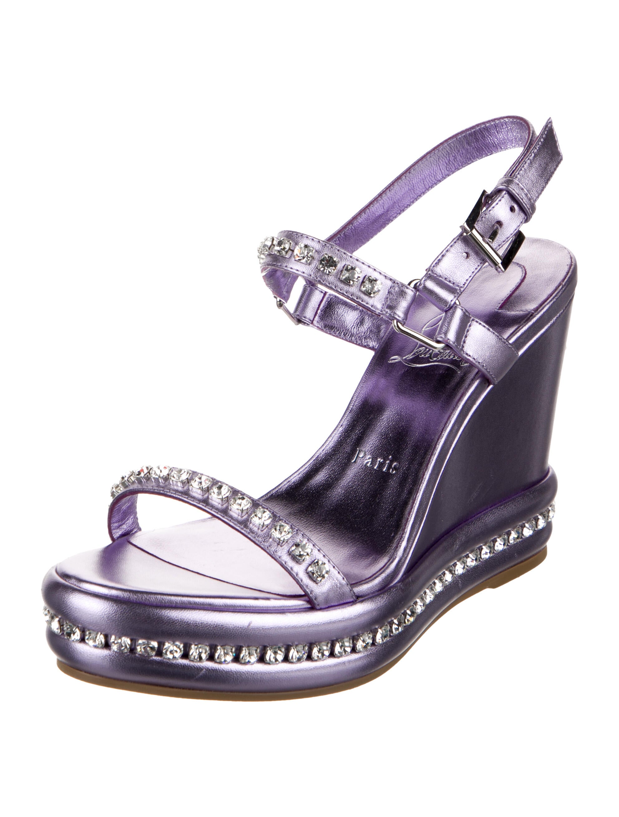 Christian Louboutin Leather Crystal Embellishments Slingback Sandals