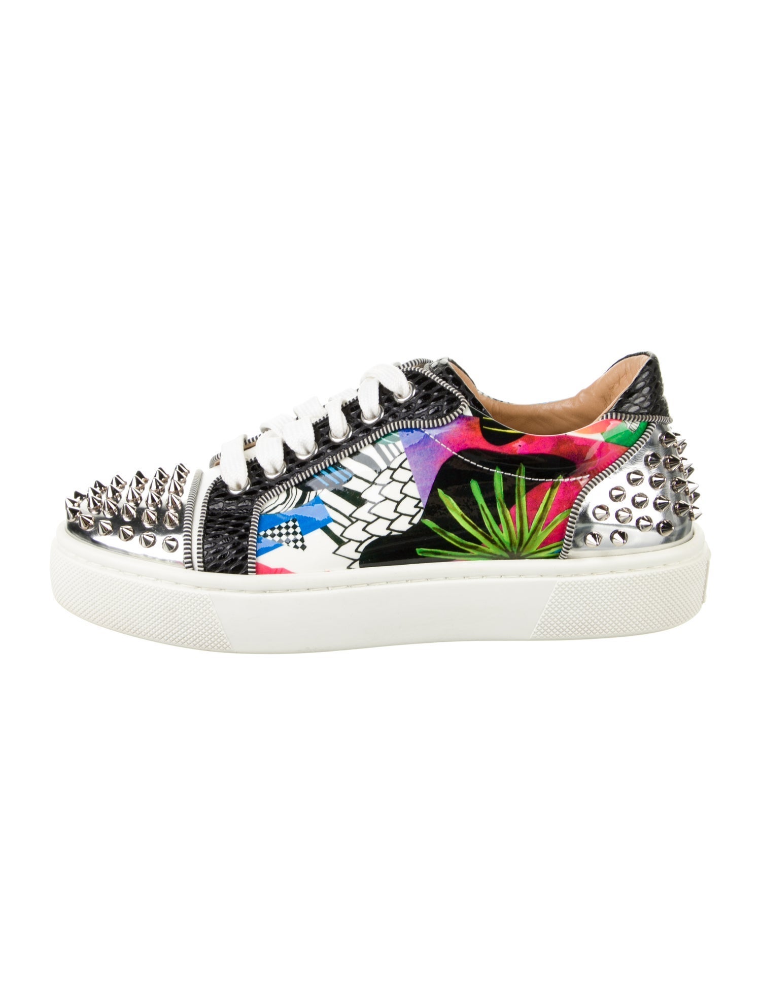 Christian Louboutin Spike Accents Patent Leather Sneakers