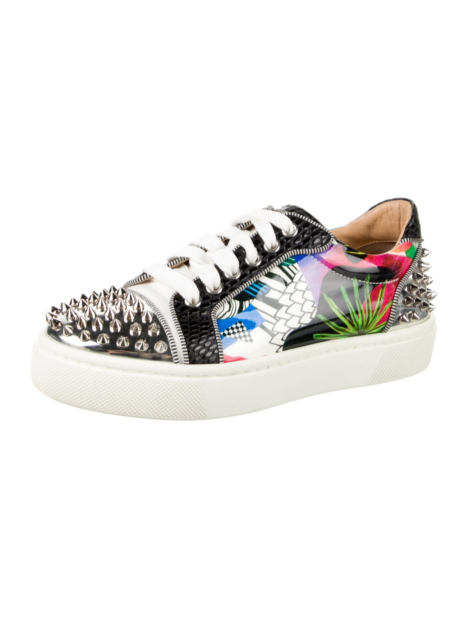 Christian Louboutin Spike Accents Patent Leather Sneakers