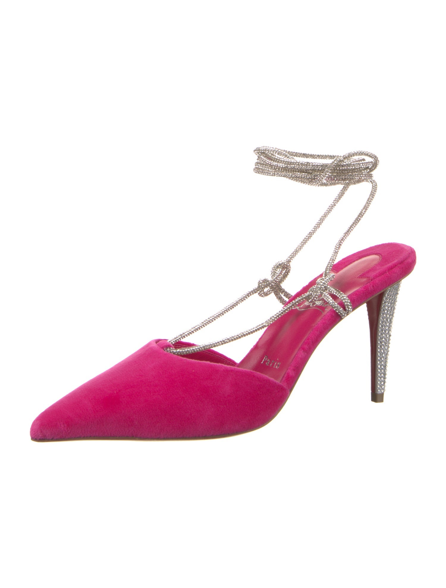 Christian Louboutin Velvet Crystal Embellishments Slingback Pumps