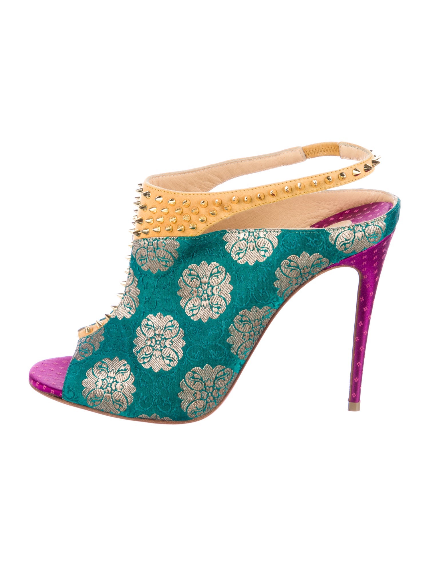 Christian Louboutin Spike Accents Printed Slingback Pumps