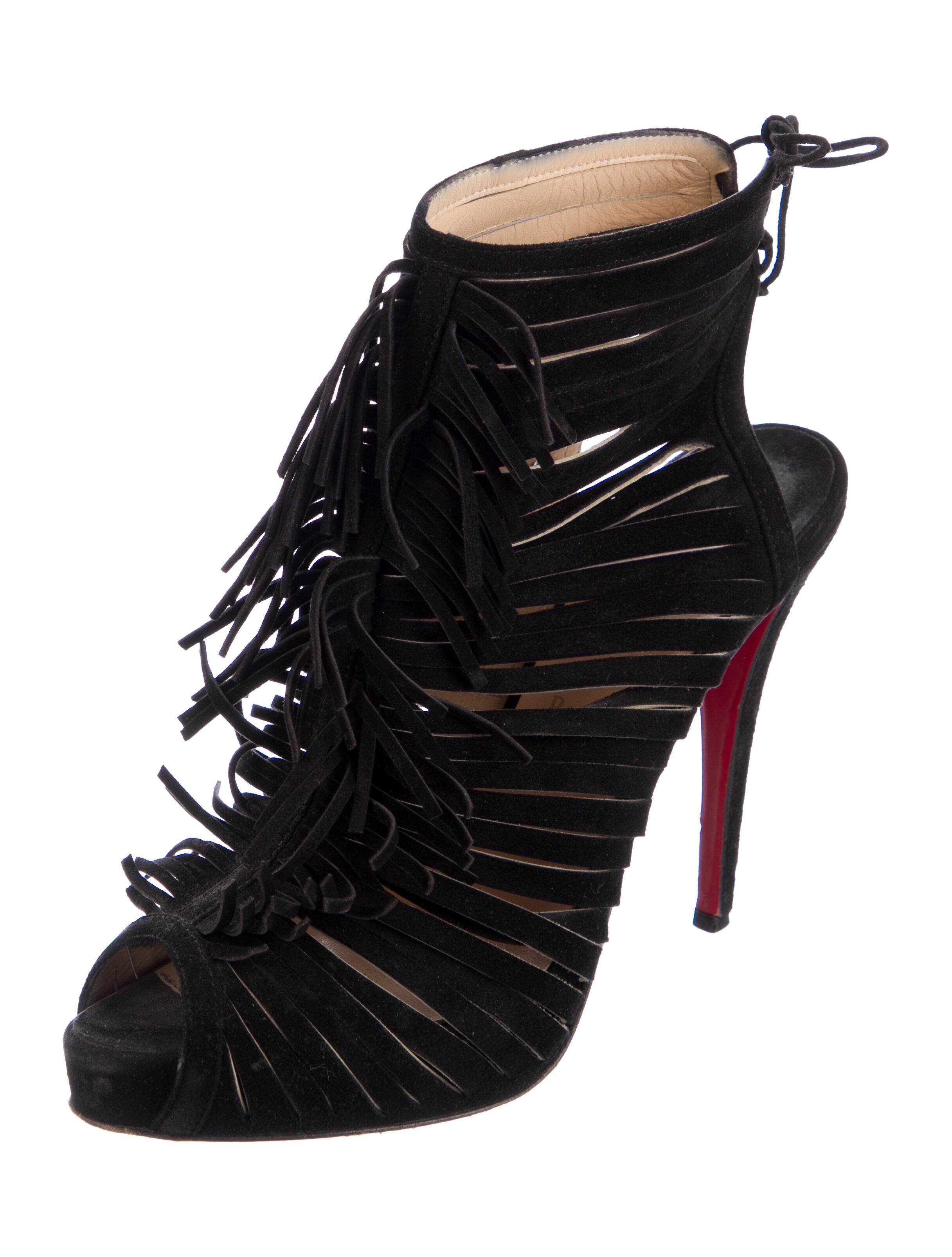 Christian Louboutin Suede Fringe Trim Accent Slingback Pumps
